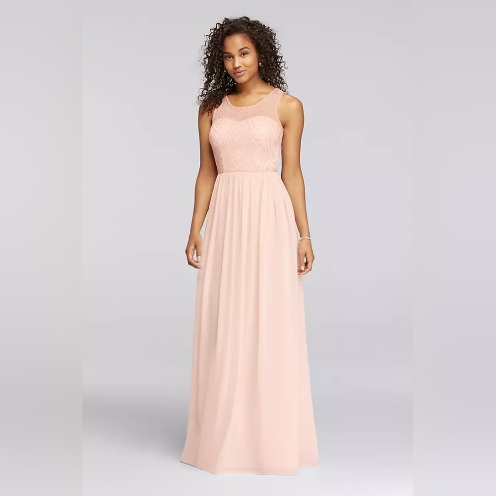 David's Bridal Long Dress with Illusion Sweetheart Beaded Bodice Sz 10